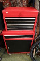 Red Tool Chest on wheels with assorted contents