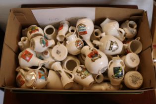 Box of 40 Goss Crested China Vases and pots