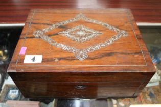 19thC Rosewood Veneered Mother of Pearl Inlaid sewing box