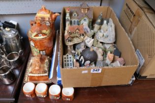 Collection of David Winter Cottages, Boxed Harrogate glass chess set and a collection of Cottage