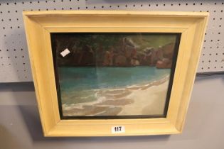 Oil on card of a Beach scene unsigned and framed