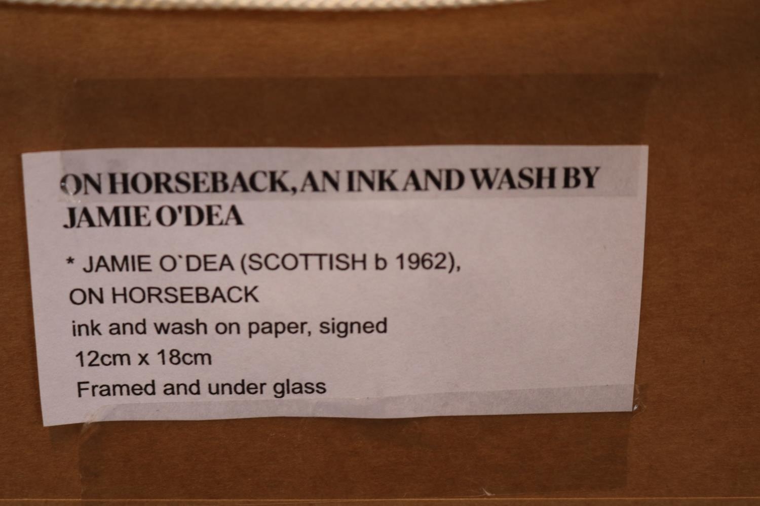 Jamie O'Dea Scottish b.1962 Ink wash on paper entitled 'On Horseback'. 12cm x 18cm - Image 2 of 2
