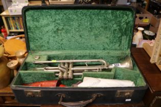 Cased Broadway Silver plated Trumpet with mouthpiece