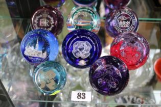 Collection of 8 Commemorative Glass Paperweights to include 2012 Olympics, Queens Jubilee etc