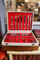 Stainless Steel Canteen of Cutlery and a Walnut cased cutlery case