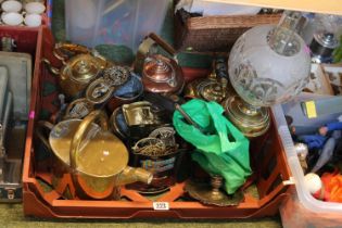 Large collection of assorted Brass and Copperware inc. Horse brasses, Oil Lamp, Watering Can etc
