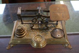 Brass Postal Scales with foliate base and weights