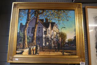 John Bell Framed Oil on canvas of the George Pub 50 x 40cm