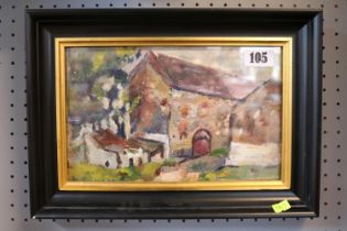 Henry Sanders 1918 - 1982 Oil on board of a Farmstead Impressionist scene
