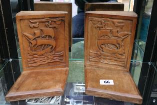 Pair of Walnut Art Deco Book ends with Galleon decoration