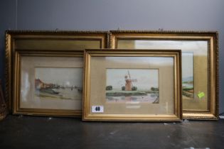 2 Gilt Framed watercolours by Loch Earn & Loch Lomond by Tom Lumsden and 2 other watercolours of the