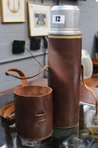 Leatherbound Vintage Aluminium Thermos type flask