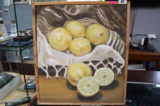 Clive Fredriksson Oil on canvas still life basket of Lemons in Pine Frame