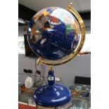 Large Gemstone Globe with Brass fittings over stepped base 58cm in Height