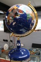 Large Gemstone Globe with Brass fittings over stepped base 58cm in Height
