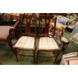 Pair of Edwardian Walnut inlaid dining chairs with upholstered seats