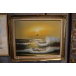 Framed Oil on canvas of a beach scene signed Taylor