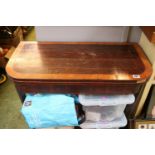 19thC Walnut Inlaid fold over card table over tapering legs