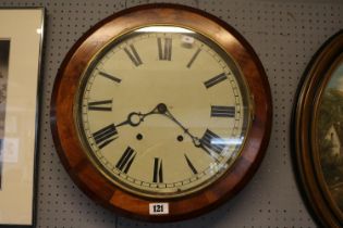 Large Late 19thC Circular walnut cased clock with roman numeral dial