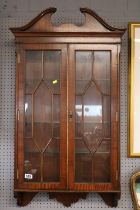 Reproduction Sheraton style Astragal glazed wall cabinet with 3 glass shelves to interior