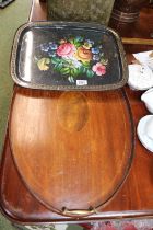 Russian Hand Painted Tray and a Edwardian Oval wooden tray with brass handles