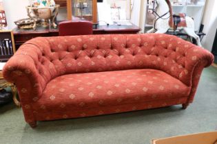 20thC Fabric Upholstered Chesterfield sofa on turned feet