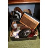 2 Boxes of assorted Glassware and pottery with a Tandberg Portable Radio 41