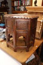 Anglo Indian Hardwood Octagonal Brass bone inlaid table (extensive loss to brass and bone inlay).