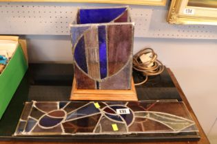 Pair of Stained Glass Leaded window panels and a Leaded glass light fitting