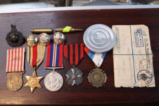 Collection of assorted Military items to include Belgium Civil Bravery Medal, Royal Marines Queens