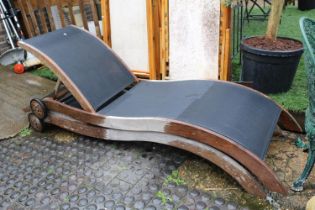 Pair of Hardwood Garden reclining Steamer type garden Loungers with Wheels