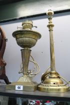 Edwardian Brass converted Oil Lamp and a Column fluted