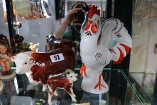 Beswick Hereford Champion Bull with Calf and a Foley Bone China Cockerel