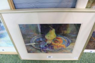 Kathleen M Downing Original Still Life with Fruit Dish, Oil on Board. By the renowned