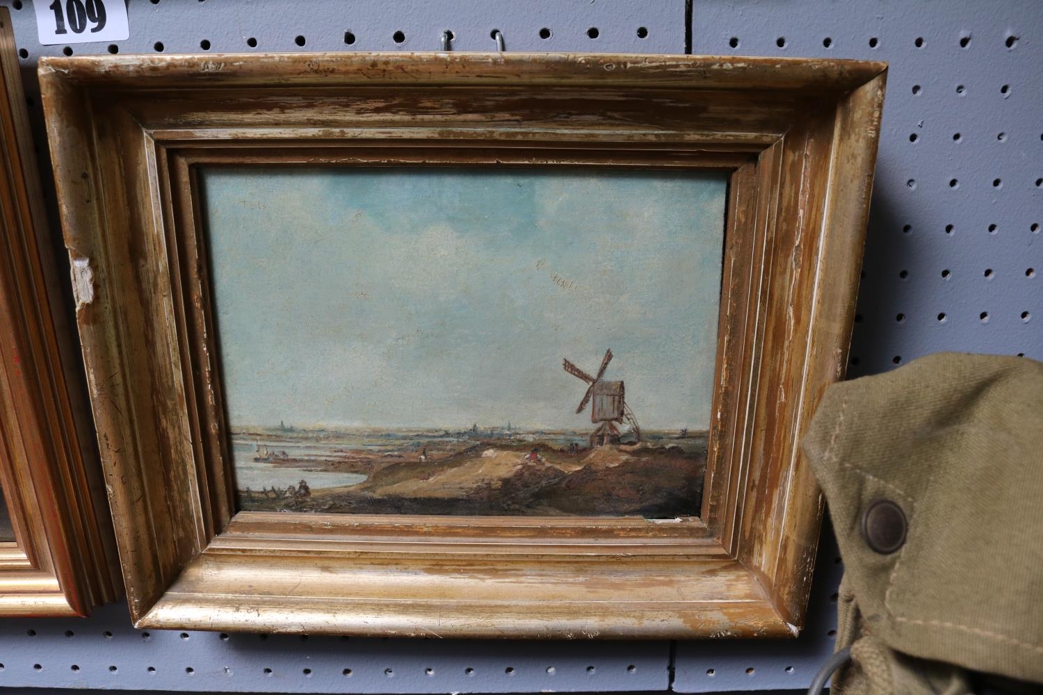 Oil on board of a Dutch coastal scene and a 19thC Oil on board of a horse crossing a river - Image 3 of 4