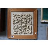 Leonard Edger Clay Pits Ewenny Pottery Abstract Art Pottery square sculpture in Teak Frame. 31cm x