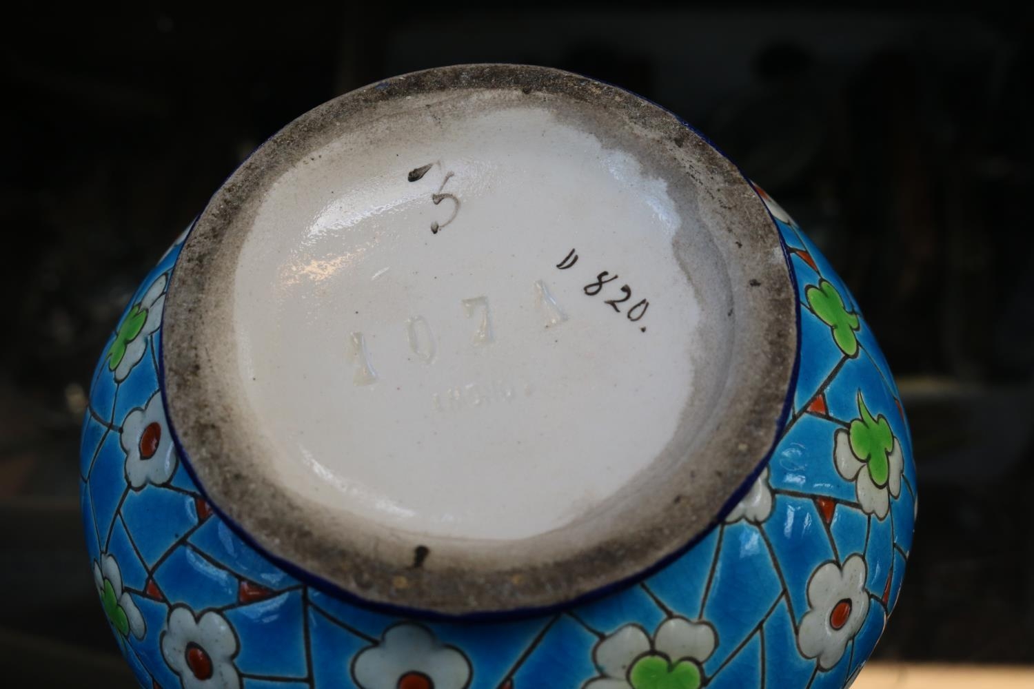 French Longwy Enamel Turquoise vase, Royal Crown Derby bowl and assorted ceramics - Image 3 of 4