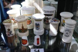 Collection of Crested China Post Pillar Boxes and 2 Thimbles