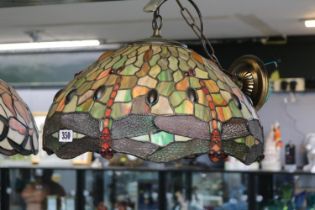 Large Leaded coloured Tiffany Style glass ceiling shade 41cm in Diameter