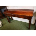 20thC Reproduction hall table of 2 drawers with brass drop handles