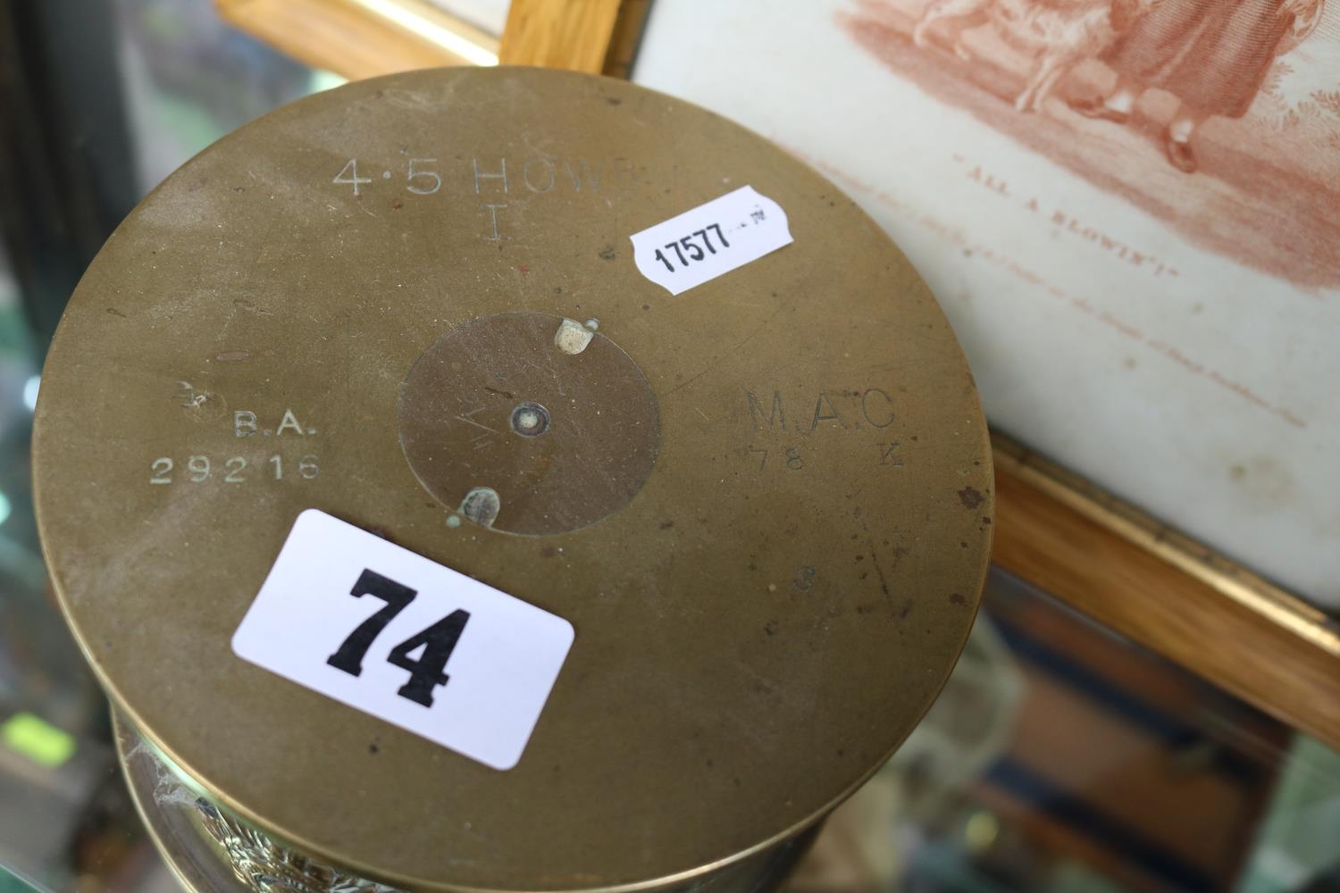 The Somme September 1916 4.5 Howitzer Brass Trench Art Shell tobacco jar with applied badge and - Image 2 of 2