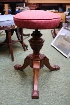 Victorian Walnut adjustable circular piano stool on tripod base