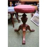 Victorian Walnut adjustable circular piano stool on tripod base