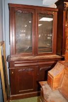 Victorian Mahogany Glazed Dresser of 2 drawers and cupboard base. 122cm in Width