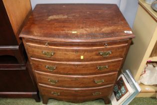 Late 19thC Bow fronted Gentlemen's chest of 4 drawers with brushing slide and brass drop handles