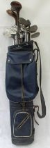 Bryant Golf Bag containing Vintage Golf Clubs inc Mitre Brand for Newmarket Links Golf Club c1930,