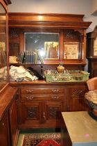 Large Oak Victorian Oak Mirror backed dresser with brass drop handles