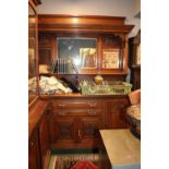 Large Oak Victorian Oak Mirror backed dresser with brass drop handles