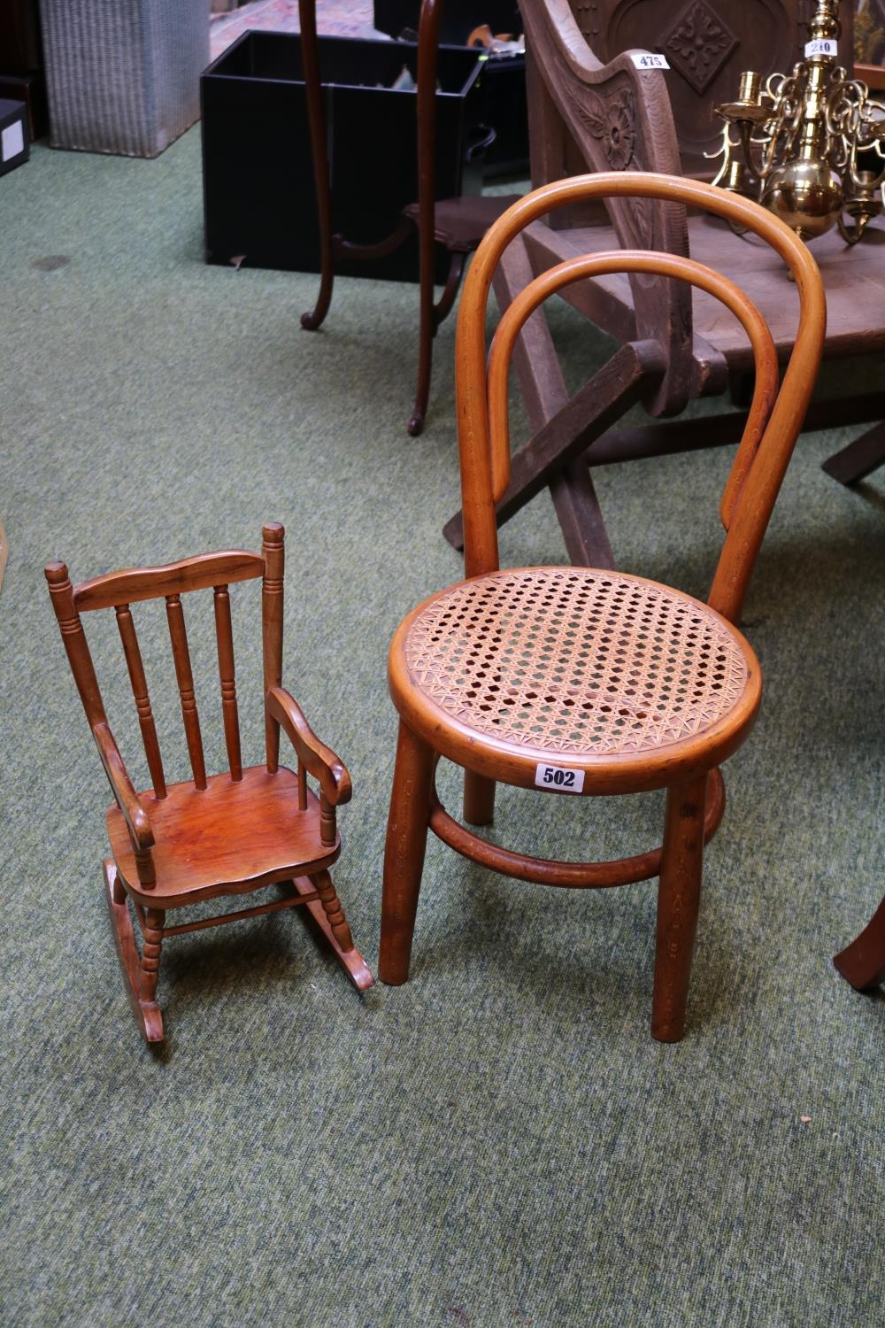 Caned Thonet Style Childs Bentwood chair and a Dolls Rocking Chair