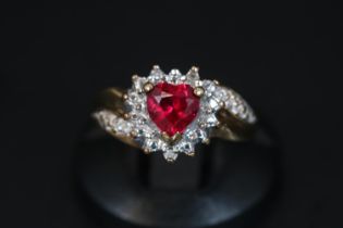 Ladies 9ct Gold Ruby & Diamond Cluster ring 2.3g total Size L
